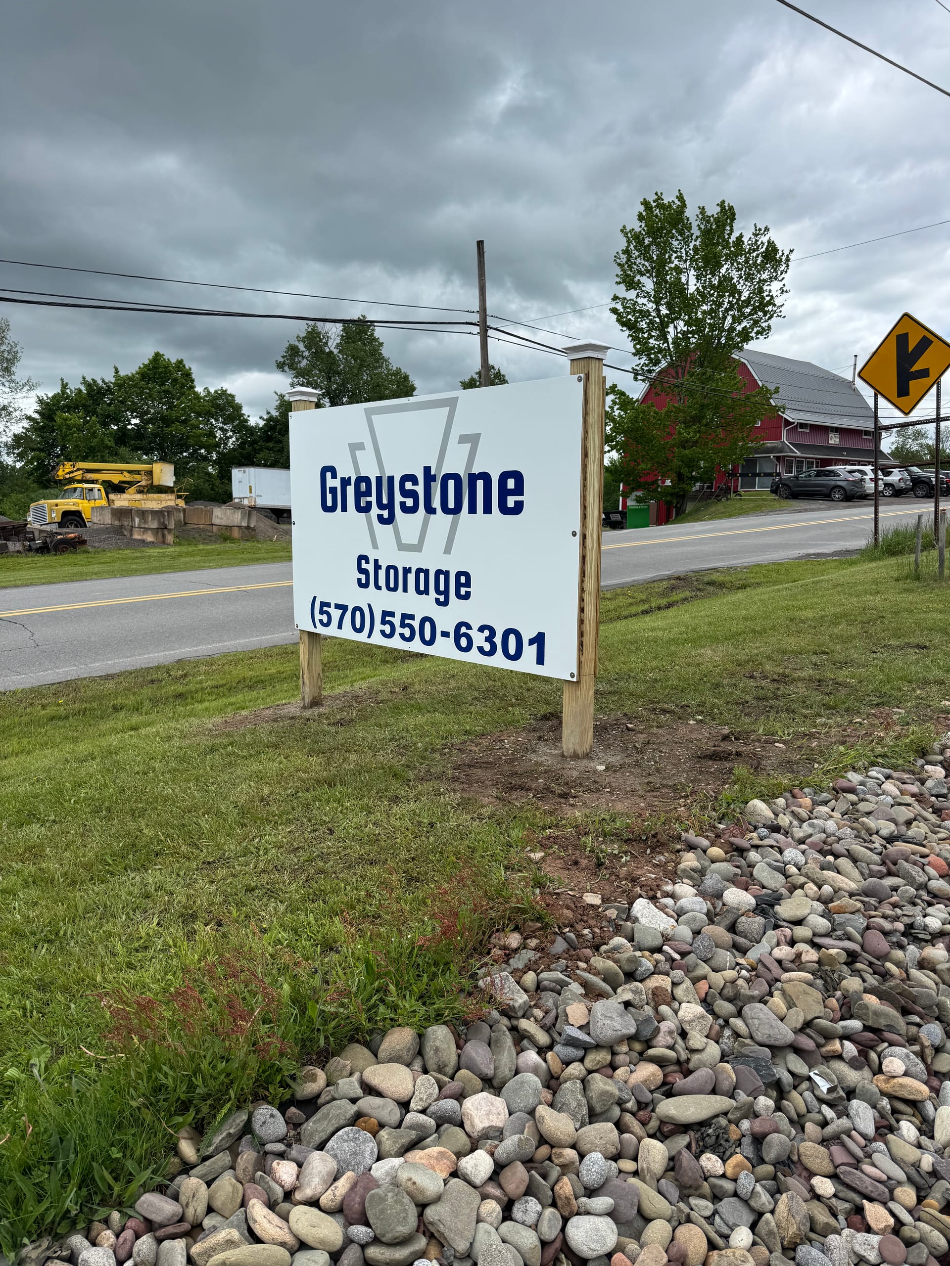 Greystone Storage road sign at 5232 Main Rd, Sweet Valley, PA